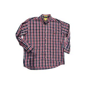 Duck Head Mens Long Sleeve Red Navy Plaid Button-Down Shirt L Wrinkle Resistant